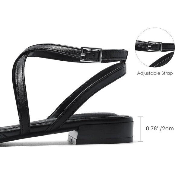 🆕Women's Black Pointed Toe With Adjustable Ankle Strap Dressy Slingback Flats - Picture 3 of 6